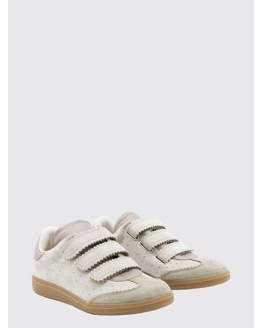 Isabel Marant White Beth Suede Trainers With Velcro Strap Closure