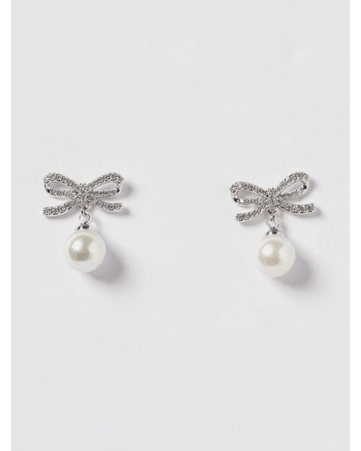 Self-Portrait Metallic Brass Earrings With Set Rhinestones And Synthetic Pearls