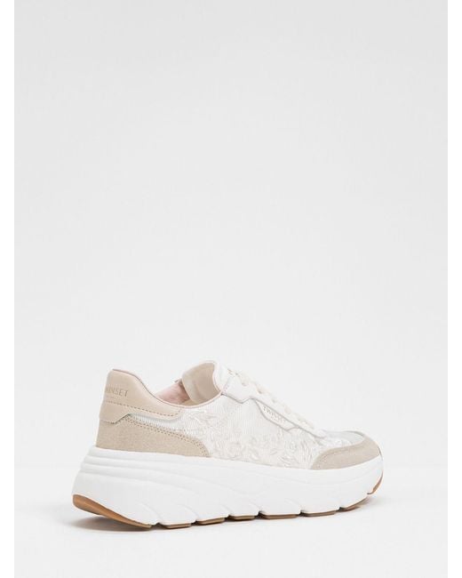 Twinset White Embroidered Leather And Twill Low-Top Sneakers With Suede Details