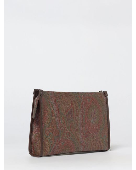 Etro Brown Arnica Coated Cotton Pouch With Jacquard Paisley for men