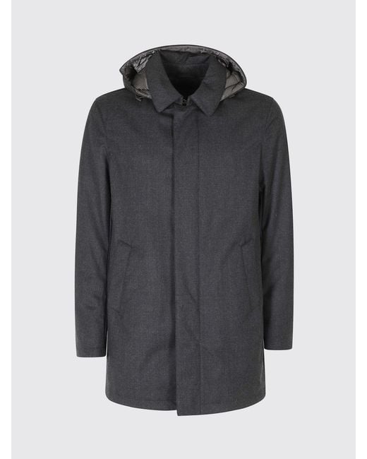 Herno Gray Hooded Water-Repellent Padded Wool Blend Parka for men