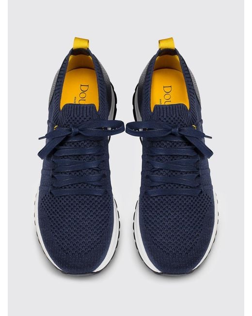 Doucal's Blue Crochet Knit And Leather Sneakers for men