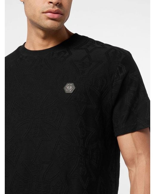Philipp Plein Black Pp Jacquard Cotton T-Shirt for men