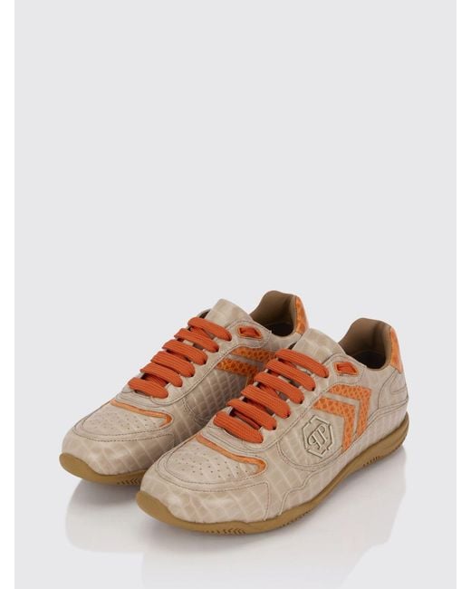 Philipp Plein Brown Pit-$Top Crocodile Print Leather Sneakers for men
