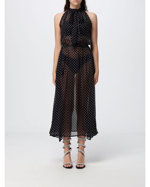 Crida Milano Black Taormina Polka-Dot Silk Chiffon Midi Dress With Halter Neck