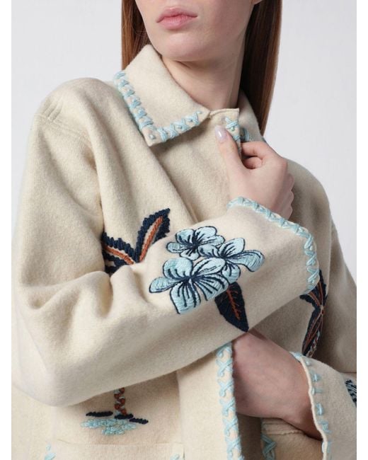 Alanui Natural Embroidered Virgin Wool Coat