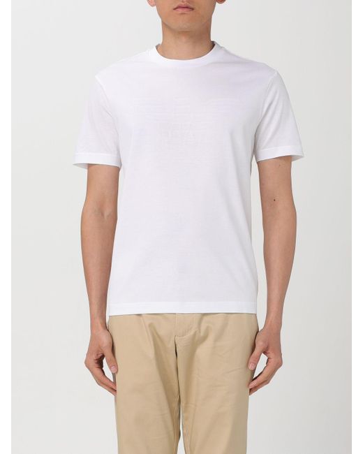 T-shirt in cotone con logo jacquard di Emporio Armani in White da Uomo