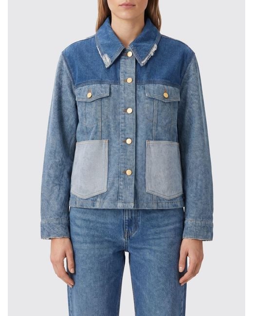 Ganni Blue Cropped Patchwork Denim Jacket
