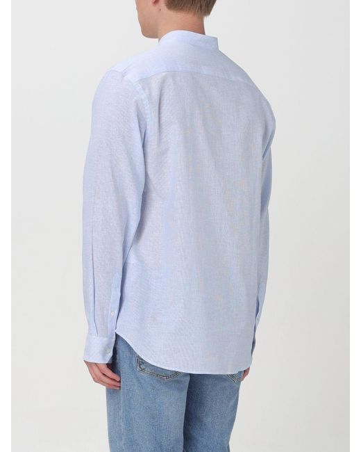 Camicia in misto cotone con logo ricamato di Emporio Armani in Blue da Uomo