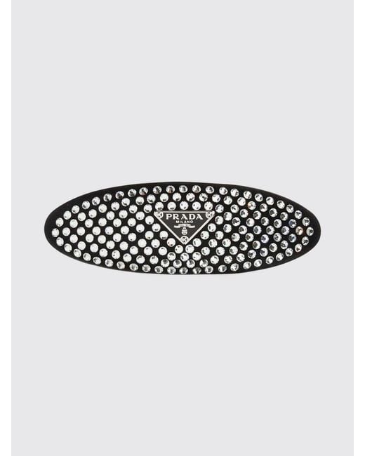 Prada Black Satin Hair Clip With Applied Crystals