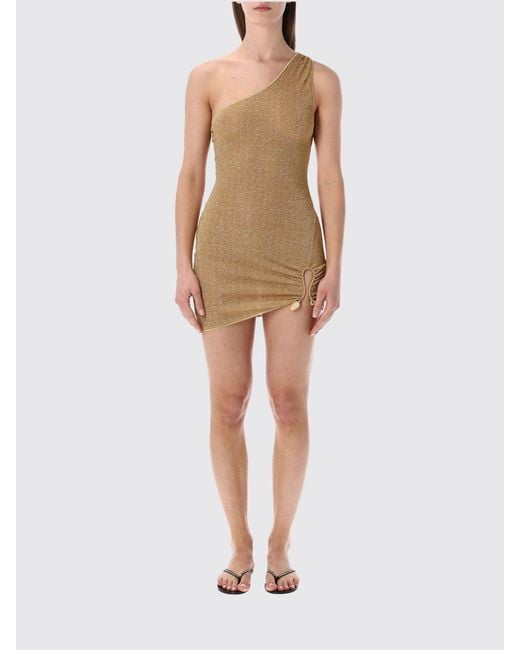 Oseree Natural One Shoulder Lurex Jersey Dress