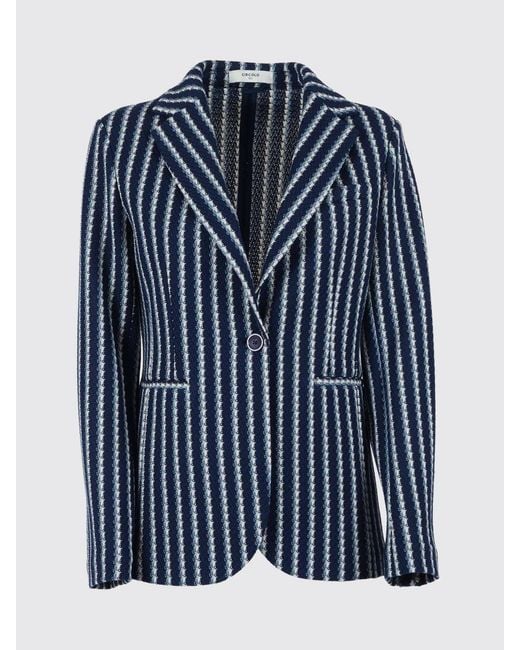Circolo 1901 Blue Striped Cotton Single-Breasted Blazer