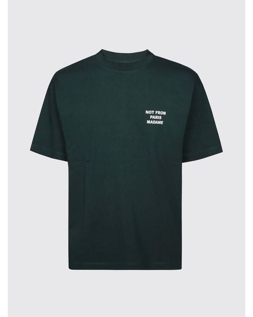 Drole de Monsieur Green Cotton T-Shirt With Logo Print And Dropped Shoulders for men