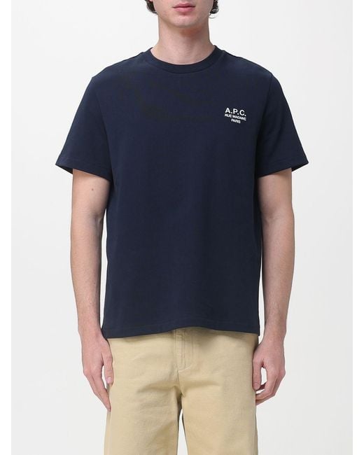 A.P.C. Blue Organic Cotton T-Shirt With Logo for men