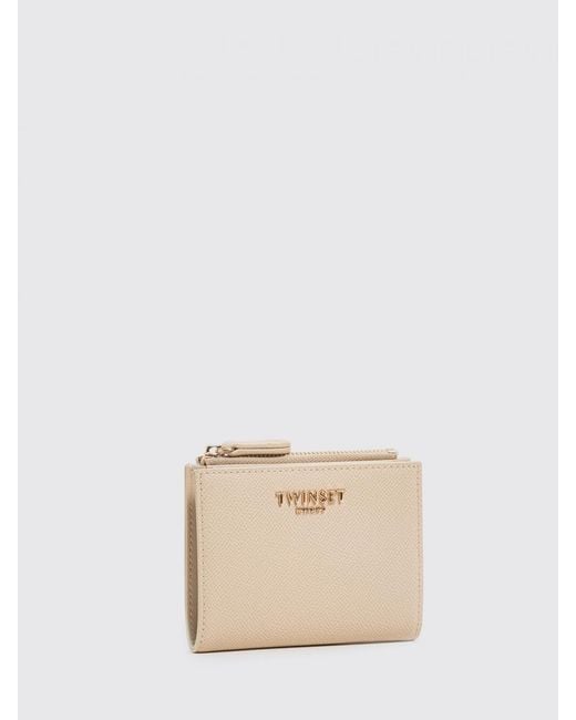 Twinset Natural Polyurethane Bifold Wallet With Metal Logo And Snap Closure