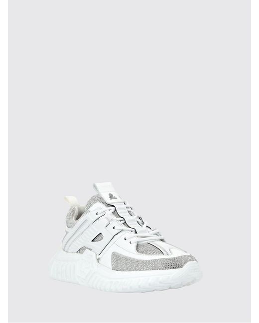 Philipp Plein White Leather Low-Top Sneakers With Rhinestones And Hexagon Logo for men