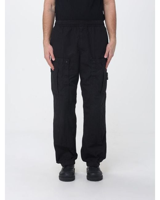 Stone Island Black Cotton Ripstop Cargo Trousers for men