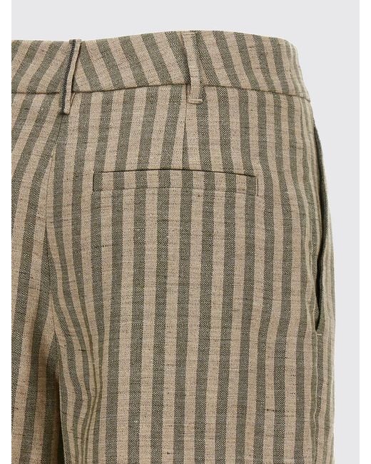 Brunello Cucinelli Natural High-Waisted Striped Linen Blend Pleated Shorts