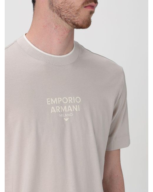 T-shirt in cotone con logo di Emporio Armani in White da Uomo