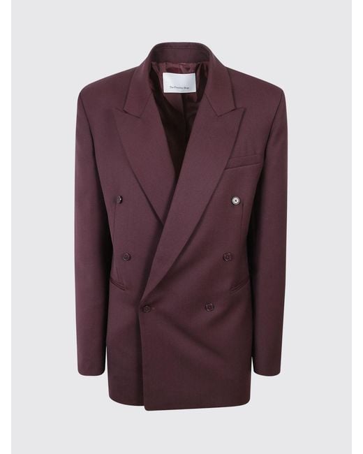 Frankie Shop Purple Double-Breasted Virgin Wool-Blend Blazer With Rear Vent