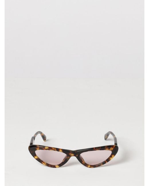 Miu Miu Natural Triangular Frame Acetate Sunglasses With Contrast Logo