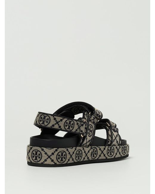 Tory Burch Black T Monogram Jacquard Cotton Blend Sandal