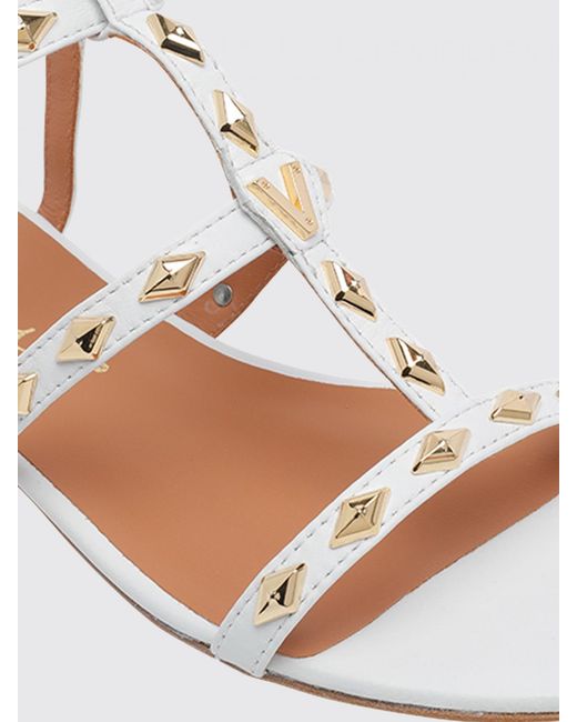 Via Roma 15 Natural Laminated Leather Sandals With Studs