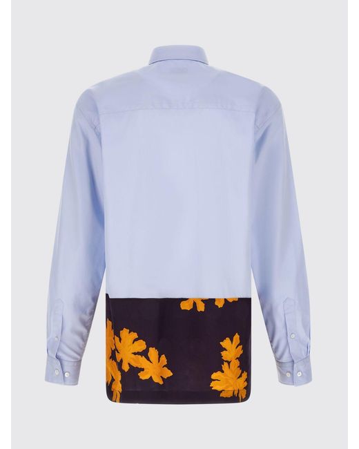 Dries Van Noten Blue Patchwork Cotton Blend Shirt for men