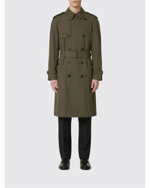 Burberry Green Cotton Double Breasted Trench Coat for men