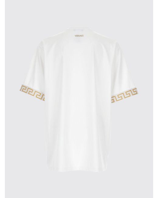 Versace White Nylon T-Shirt With Greca Pattern And Crew Neck for men