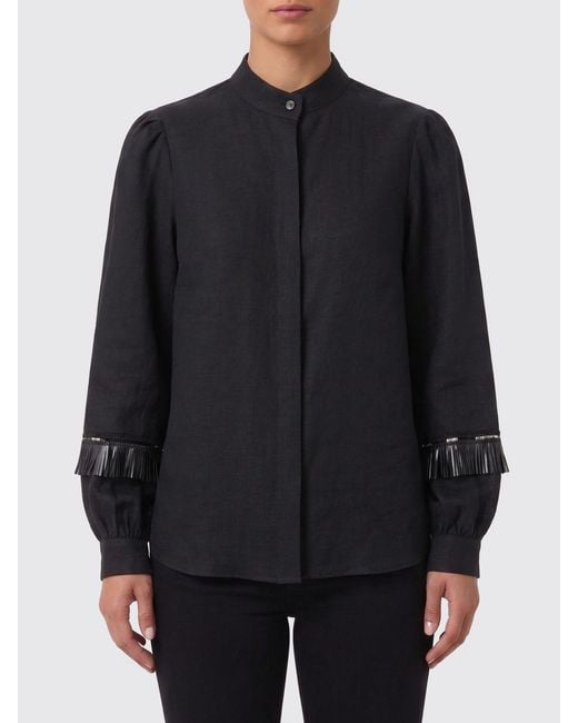 Kiton Blue Linen Shirt With Fringes