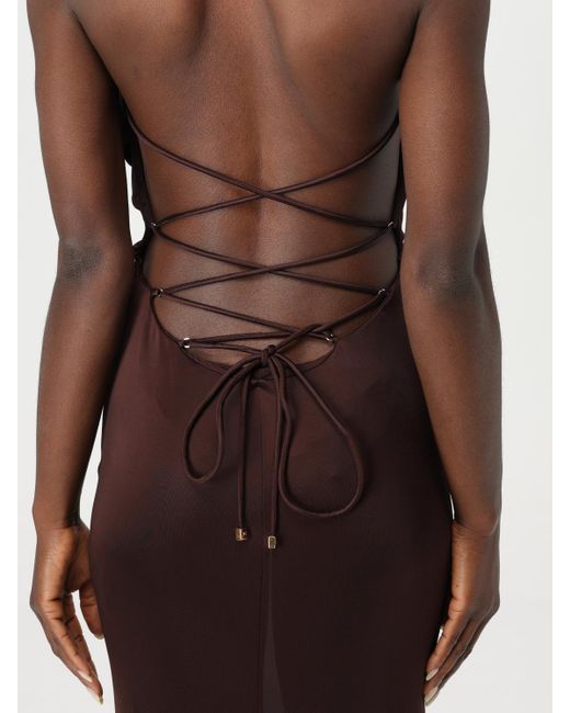 Elisabetta Franchi Purple Chocolate Jersey Evening Dress With Deep V-Necklin