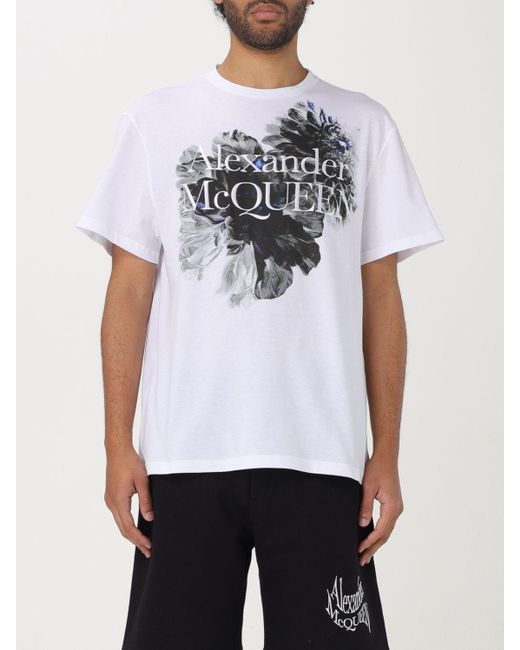 T-Shirt Girocollo Con Stampa Grafica E Logo di Alexander McQueen in White da Uomo