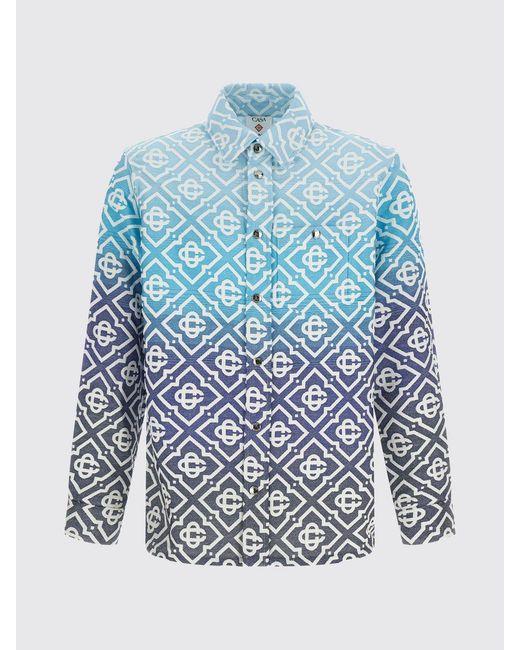 Casablanca Blue Cotton Blend Shirt Jacket With Logo for men