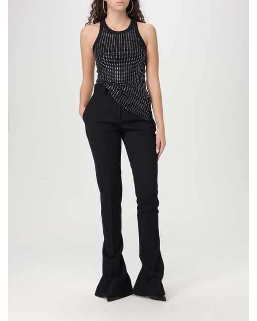 The Attico Black Cotton Tank Top With Rhinestones