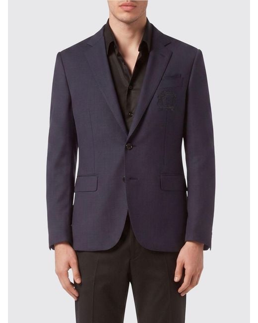 Billionaire Blue Single-Breasted Wool Blend Blazer With Classic Lapels And Flap Pockets for men