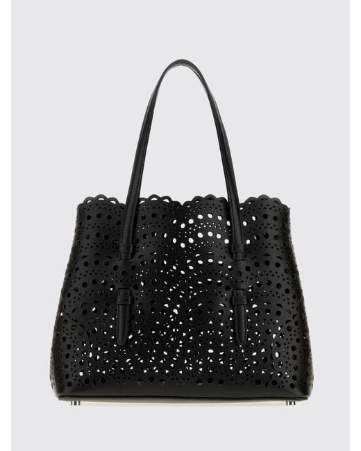 Alaïa Black Small Mina Perforated Smooth Calfskin Leather Shoulder Bag