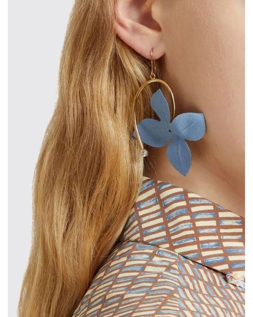 Marni Blue Brass Earrings With Flowers