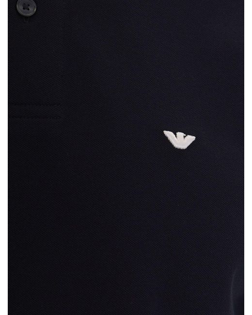 Emporio Armani Blue Cotton Polo Shirt With Logo for men