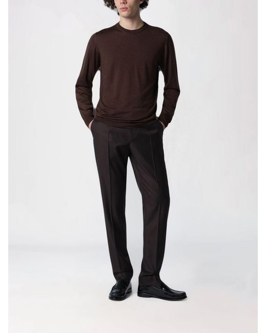 Drumohr Brown Virgin Wool Crew Neck Sweater for men