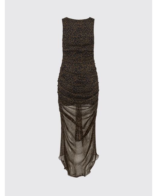 ROTATE BIRGER CHRISTENSEN Brown Animalier Print Ruched Off-The-Shoulder Midi Sheath Dress