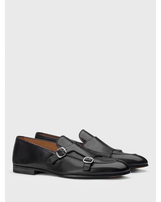 Doucal's Gray Leather Monk Strap Shoes for men