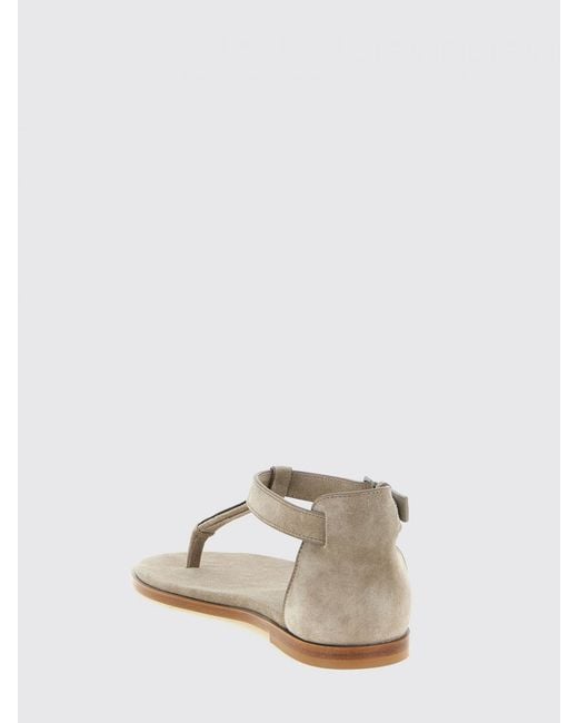 Brunello Cucinelli Natural Suede Low-Heeled Thong Sandals