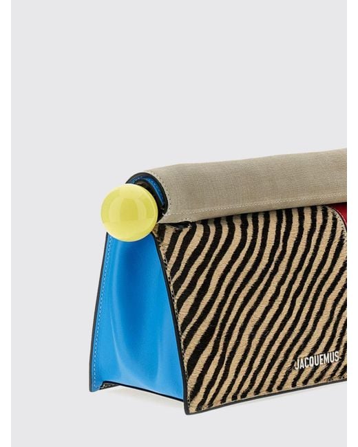 Jacquemus White Rond Carré Animal-Print Pony Hair Clutch With Metallic Logo
