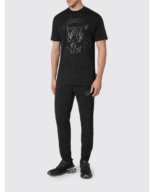 Philipp Plein Black Slim Fit Cotton T-Shirt With Graphic Print And Tone-On-Tone Logo for men