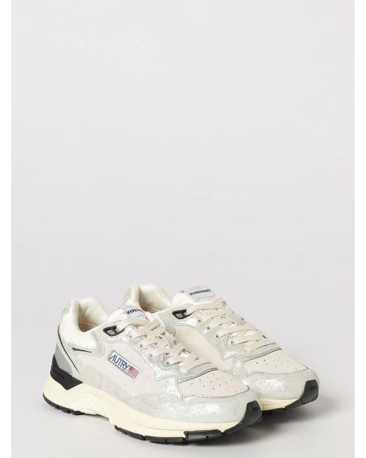 Autry White Hyperway Two-Tone Leather And Mesh Sneakers With Cut-Out Logo