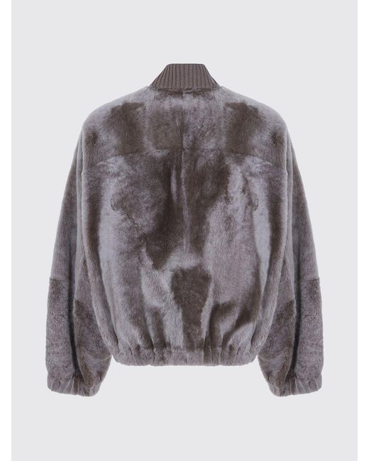 Brunello Cucinelli Gray Short Relaxed-Fit Fur Bomber Jacket With Dropped Shoulders