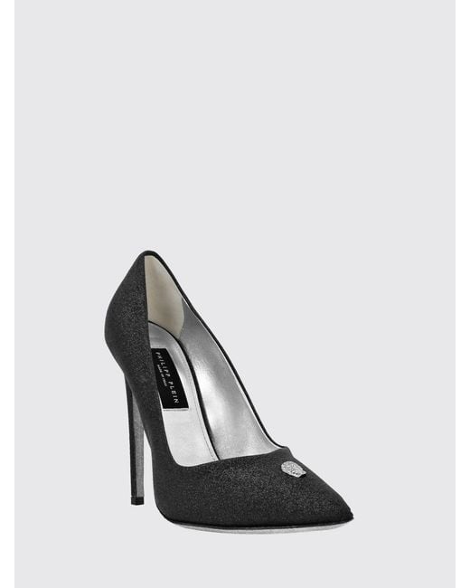 Philipp Plein Black Glitter Leather Pumps With Skull Application And High Heel
