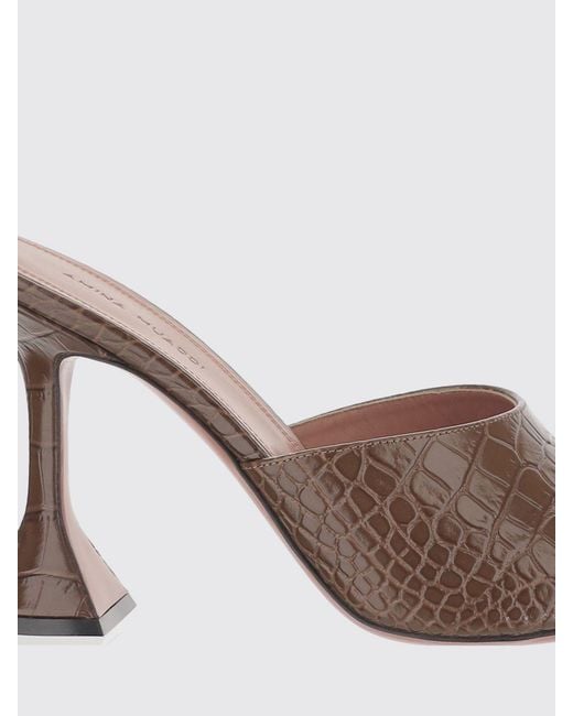 AMINA MUADDI Brown Lupita Croc-Print Leather Mules