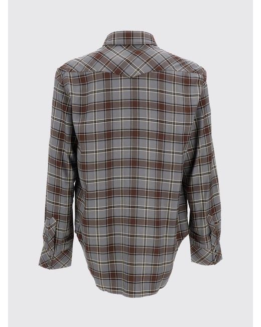 Acne Gray Long-Sleeved Check Viscose Shirt With Flap Pockets for men